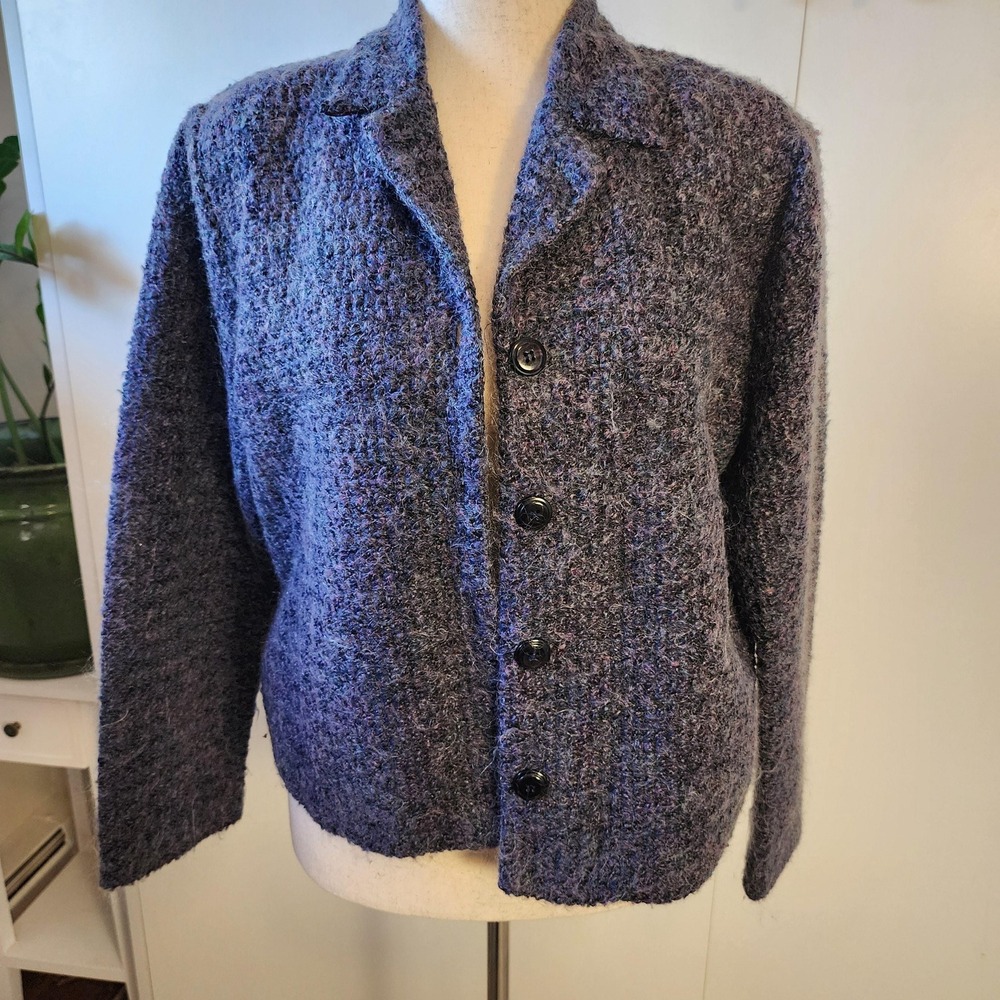 L vintage fuzzy blue/purple button up blazer from Dress Barn, made in USA